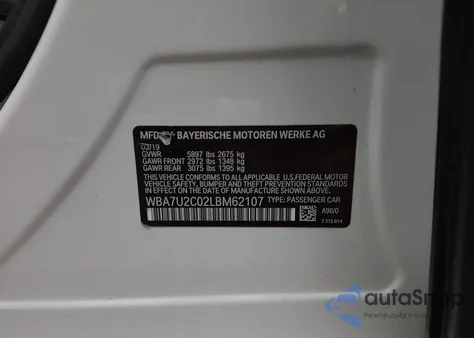 2020 BMW 750I xDrive из США, поврежденный, VIN WBA7U2C02LBM62107